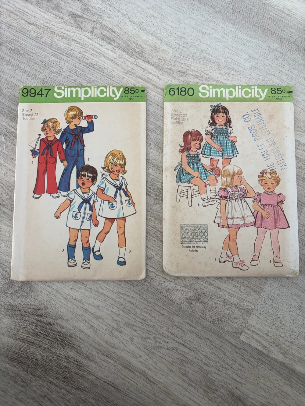 1970s Children’s Clothing Toddler 3 Sewing Patterns Simplicity 9947 And 6180